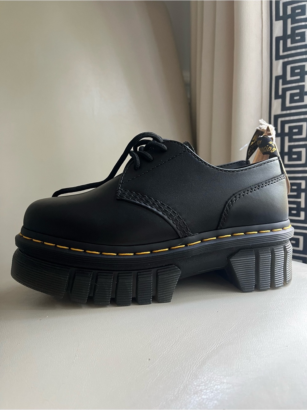 Dr. Martens Audrick platform Black Lace-Up Chunky Sole with Yellow Stitching